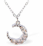 C016 - Silver Coloured Pave Crystal Mini Moon  Necklace