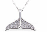 C050 - Silver Coloured Crystal Encrusted Whale's Tail Necklace