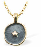 GP72 - Circular Navy Blue Necklace Embellished with a Star in Golden Titanium Steel