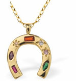 GP78 - Horse Shoe Necklace with multi coloured crystals, Golden Titanium Steel with 18