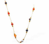 GP80 - Rainbow Multi Natural Stone Necklace  in Golden Titanium Steel