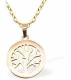 GP83 - Gold Coloured Tree of Life Necklace, Golden Titanium Steel with 18