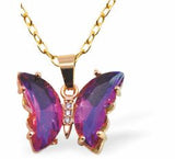 GP90 - Deep Purple Crystal Butterfly Necklace, Golden Titanium Steel with 18