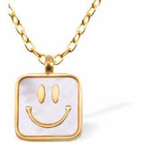 GP92 - Smiley Face Mother of Pearl Square Necklace in Golden Titanium Steel