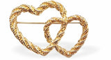 K724 - Entwined Hearts Brooch, Rhodium Plated, Gold Coloured