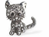 K726 - Cute Cat Brooch, Rhodium Plated