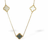 Pendant with Three Black and White Four Leaf Clovers, 18K Gold Plated