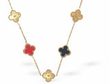 Pendant with Five Black, Red and Gold Four Leaf Clovers, 18K Gold Plated