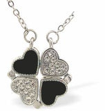 Pave Crystal and Black Four Leaf Clover Transformable Pendant Necklace, Silver Coloured