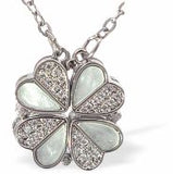 Pave Crystal and White Four Leaf Clover Transformable Pendant Necklace, Silver Coloured