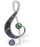 P333 - Paua Shell Treble Clef Brooch, Rhodium Plated