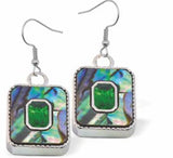 P551 - Paua Shell Rectangle Design with Stone Drop Earrings, Rhodium Plated