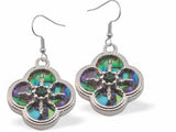 P552 - Paua Shell Daisy Drop Earrings, Rhodium Plated