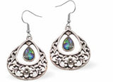 P568 - Paua Shell Floral Teardrop Earrings, Rhodium Plated