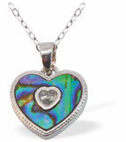 P752 - Paua Shell Heart in Heart Necklace, Rhodium Plated