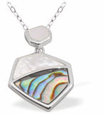 P764 - Paua Shell Hexagon Necklace, Rhodium Plated