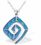 P773 - Paua Shell Square Swirl Necklace, Rhodium Plated