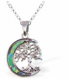 P776 - Paua Shell Tree of Life with Moon Necklace, Rhodium Plated