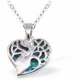 P779 - Paua Shell Tree of Life Devoted Heart Necklace, Rhodium Plated