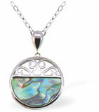 P782 - Paua Shell Filligree Round Necklace, Rhodium Plated