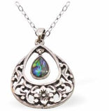 P786 - Paua Shell Floral Drop Necklace, Rhodium Plated