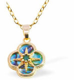 PA50 - Paua Shell Daisy Necklace, Rhodium Plated, Golden Framed/Chain