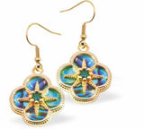 PA51 - Paua Shell Daisy Drop Earrings, Rhodium Plated, Golden Framed