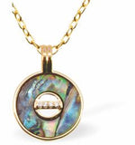 PA52 - Paua Shell Round Necklace, Rhodium Plated, Golden Framed/Chain