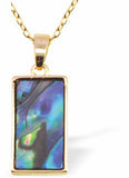 PA58 - Paua Shell Rectangle Necklace, Rhodium Plated, Golden Framed/Chain