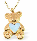 PA61 - Paua Shell Teddy with Heart Necklace, Rhodium Plated, Golden Framed/Chain