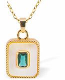 PF10 - Iridescent Rectangle Pendant with Green Crystal, Golden Framed