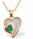 PF11 - Iridescent Devoted Heart Pendant with Green Crystal, Golden Framed