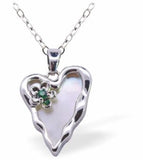 PF12 - Iridescent Wild Heart Pendant with Green Crystal, Silver Coloured