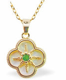 PF19 - Iridescent Daisy Pendant with Green Crystal, Golden Framed