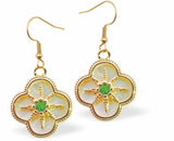 PF20 - Iridescent Daisy Drop Earrings with Green Crystal, Golden Framed