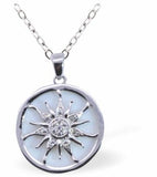 PF24 - Iridescent Circular Pendant with Sun Embellishment, Silver Coloured