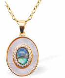 PF29 - Iridescent Oval Pendant with Paua Shell Centre, Golden Framed