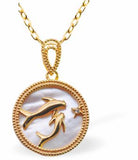 PF31 - Iridescent Circular Pendant with Playing Dolphins, Golden Framed