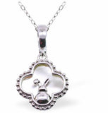 PF32 - Iridescent Clover Pendant with Cute Bunny, Silver Coloured