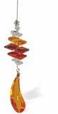 R614 - Austrian Crystal Suncatcher, Multi-faceted, Topaz and Red Crystals with Topaz Wing