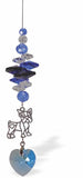 R615 - Austrian Crystal Suncatcher, Multi-faceted, Multi-Coloured Crystals with Blue Heart and Puppy Link