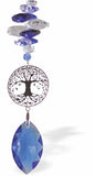 R635 - Austrian Crystal Suncatcher, Multi-faceted Multi Coloured Crystals with Tree of Life and Blue Drop