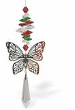 R636 - Austrian Crystal Suncatcher, Multi-faceted Multi Coloured Crystals with Butterfly and Clear Drop