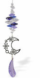 R637 - Austrian Crystal Suncatcher, Multi-faceted Multi Coloured Crystals with Moon and Purple Drop