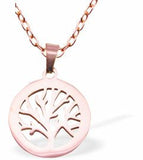 RG30 - Rose Gold Coloured Tree of Life Necklace, Rhodium Plated