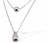 W30 - Waterdrops: Double Drop Pendant Necklace, Silver Coloured