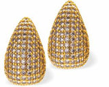 W35 - Teardrop Stud Earrings with Dazzle Detailing, Gold Coloured