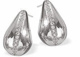 W36 - Crystal Embelished Teardrop Stud Earrings, Silver Coloured