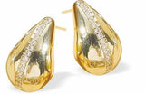 W37 - Teardrop Stud Earrings with Crystal Detailing, Gold Coloured