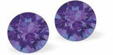 Austrian Crystal Diamond-shape Stud Earrings in Heliotrope, 7mm in size with Sterling Silver Earwires